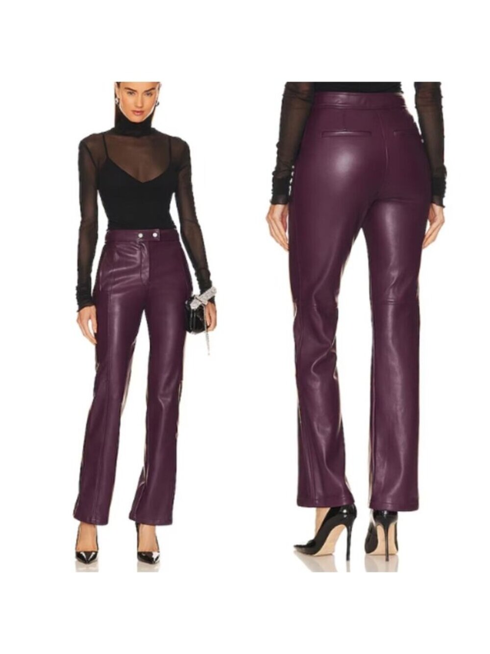 NEW Simkhai Dahlia Faux Leather High Rise Straight Leg Pants Burgundy Size: 0
